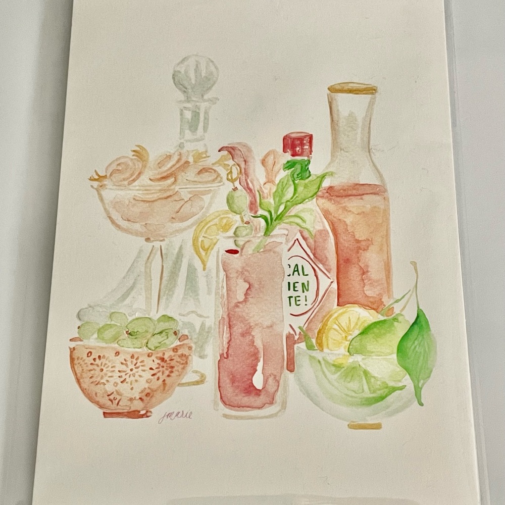 **FINAL PRICE** BARELY BLEMISHED BLOODY MARY WATERCOLOR COCKTAIL ART PRINT: 5x7